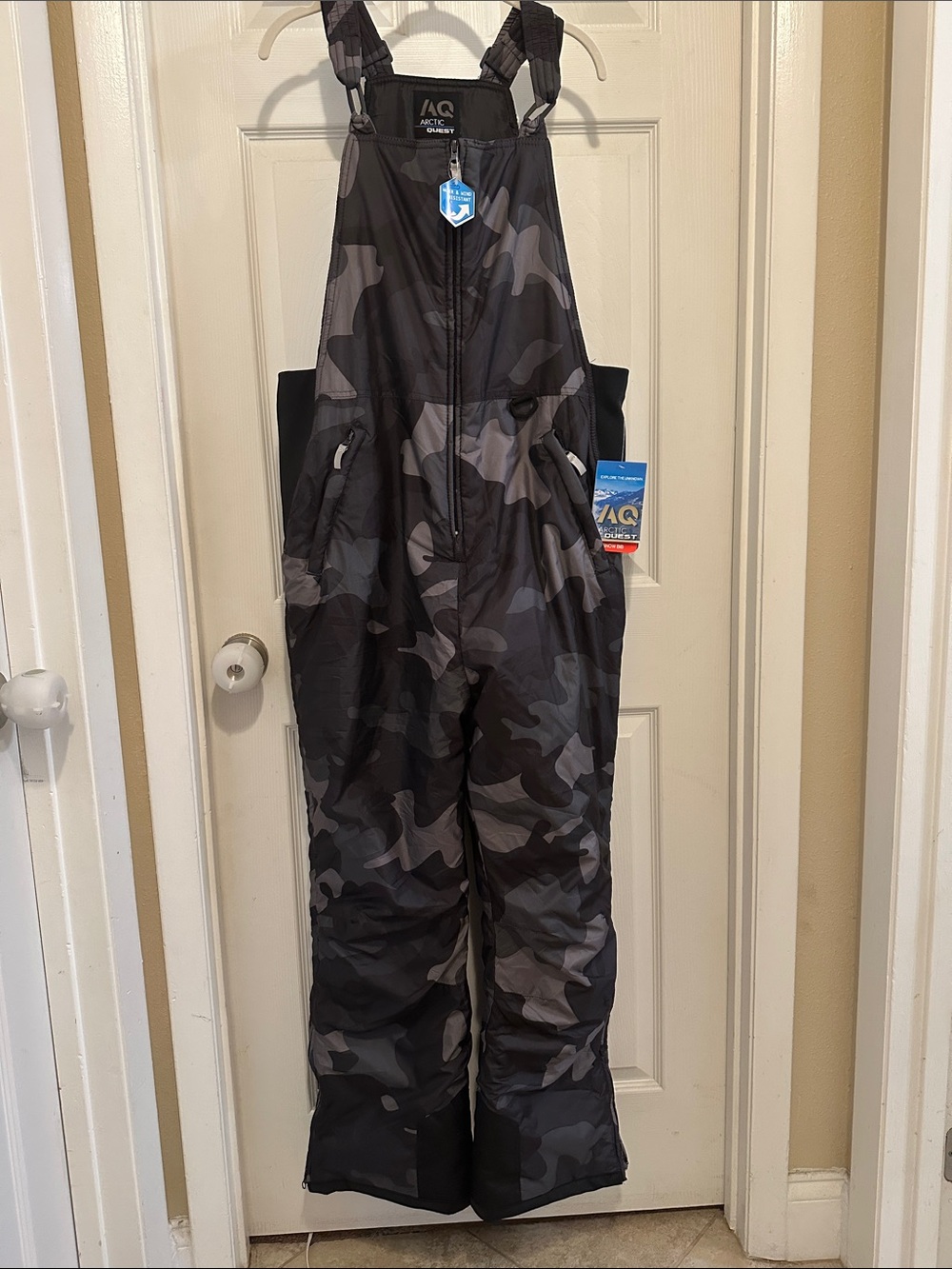 AQ/AQ Men's Black & Gray Camo Ski Bib Overalls